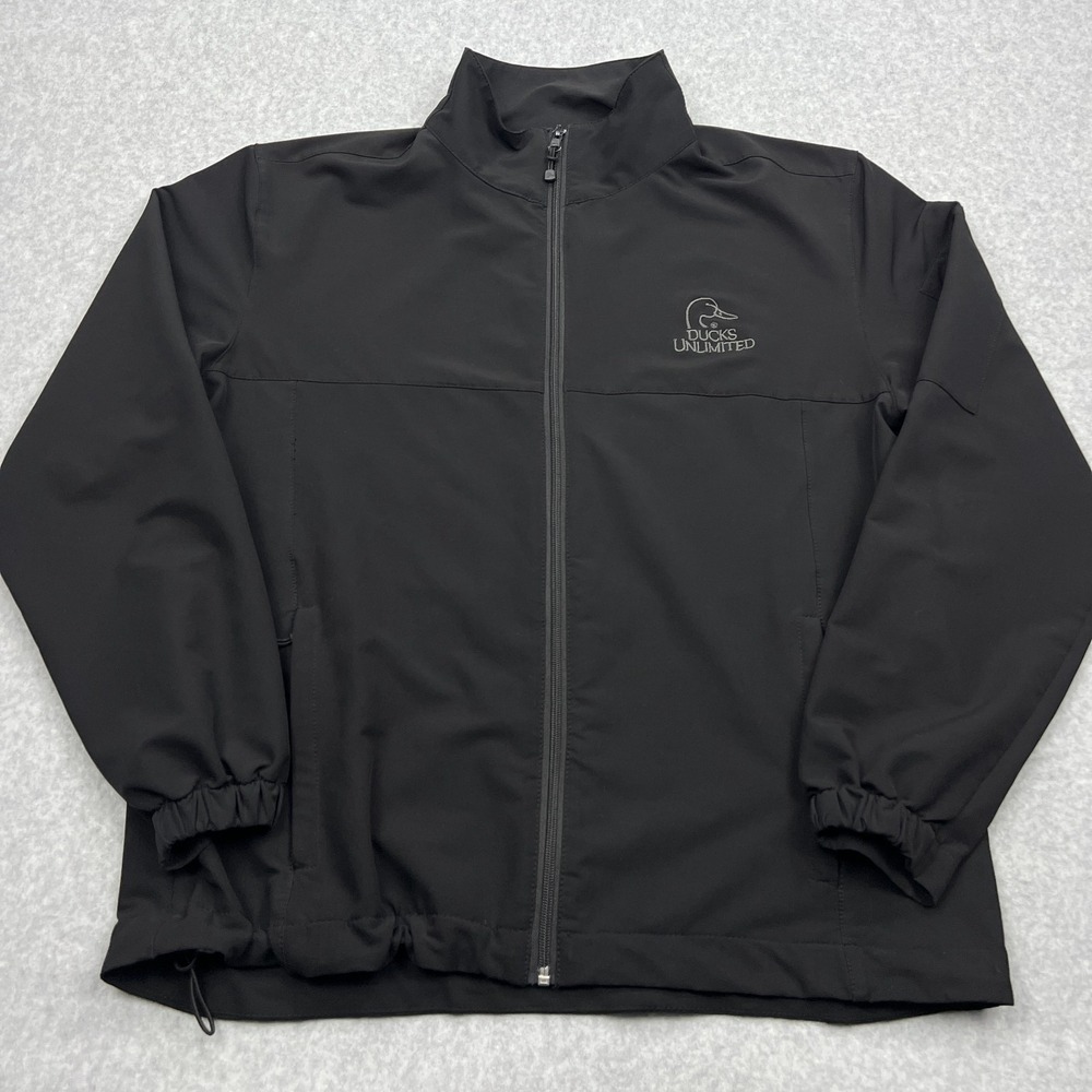 Ducks Unlimited Jacket Men's Large Black Full Zip Softshell Coat Sweater Outdoor